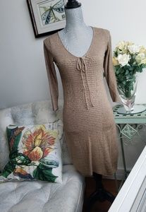 Max Studio v neck tan sweater dress XS